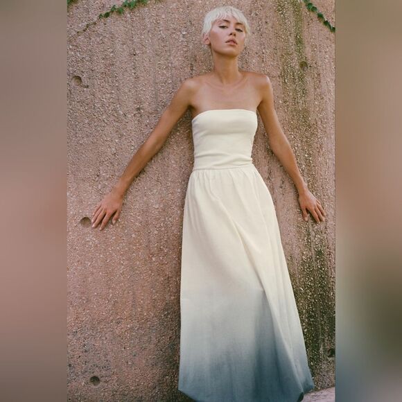 NWT ZARA CONTRASTING TIE DYEβDRESS ombre turquesa white - Picture 7 of 14